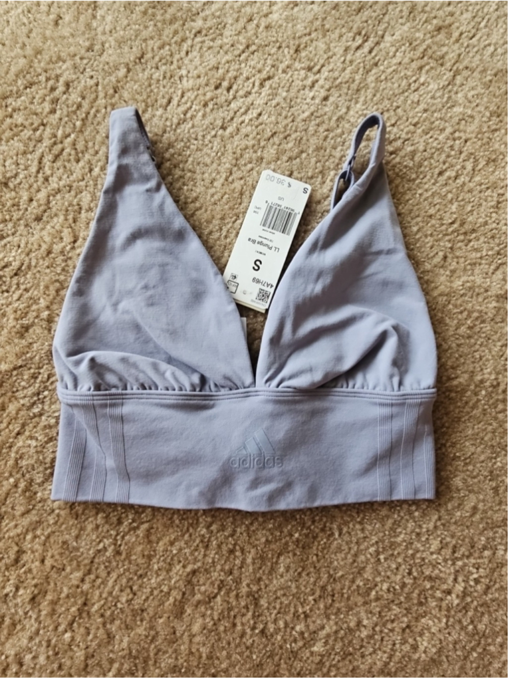 Adidas Purple Seamless Micro Stretch Long Line Plunge Bra Small